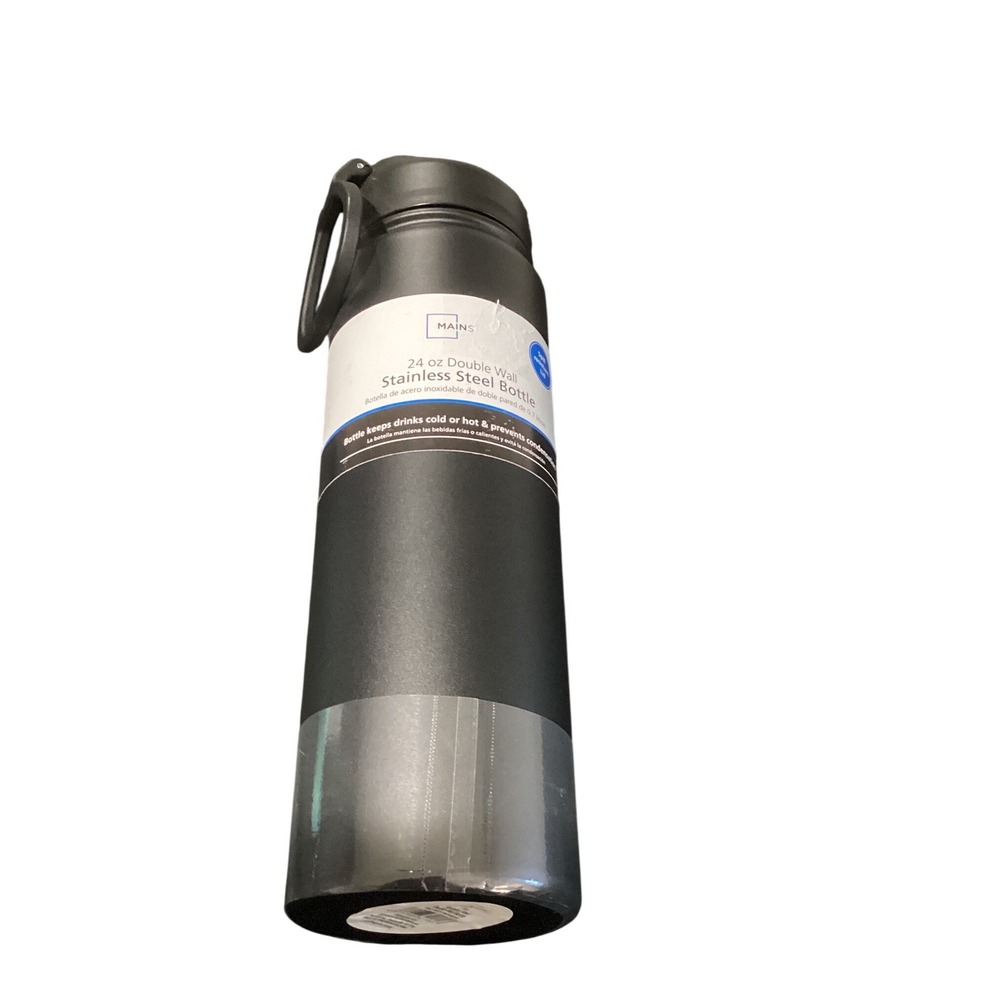 Mains 24 oz‎ Double Wall Stainless Steel Water Bottle Matte Black Flip Top Lid